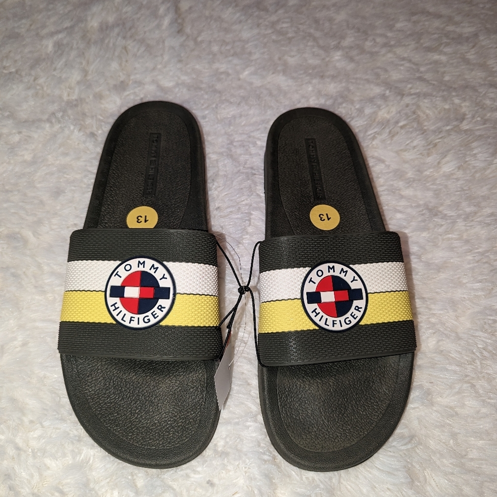 Nwt Tommy Hilfiger Men's olive/neon slides/sandals - Picture 2 of 15